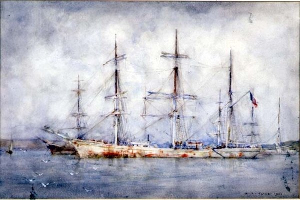Škuner ve společnosti Anchor od Henry Scott Tuke