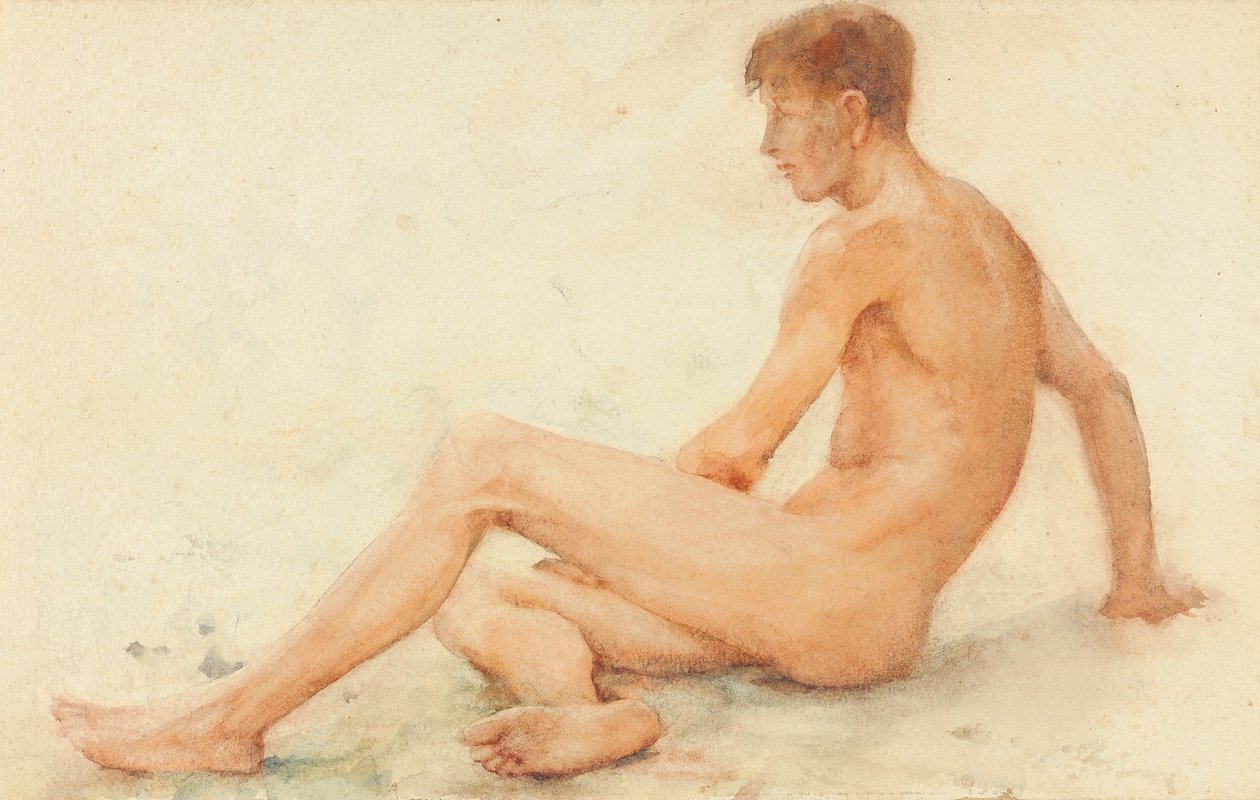 Studie mužského aktu, sedícího, odvracejícího se doprava od Henry Scott Tuke