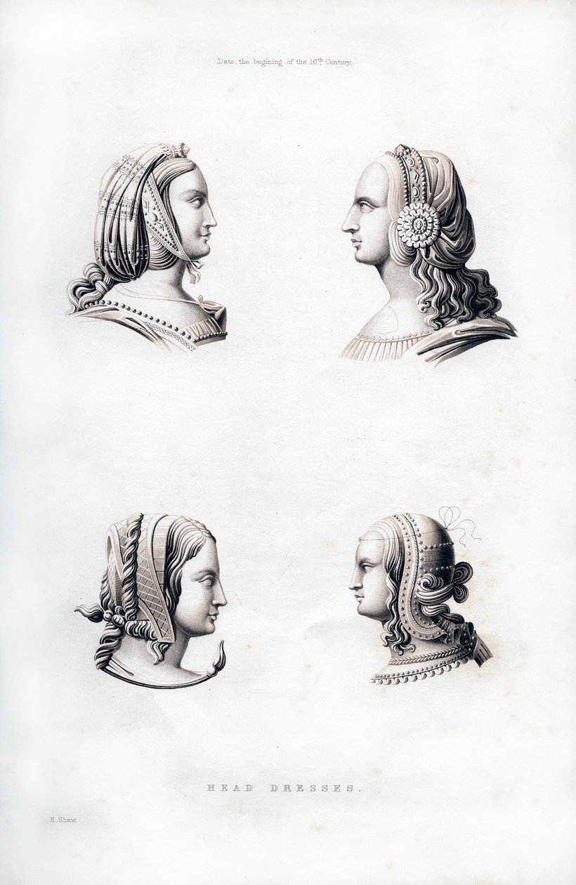 Pokrývky hlavy, začátek 16. století, 1843. od Henry Shaw