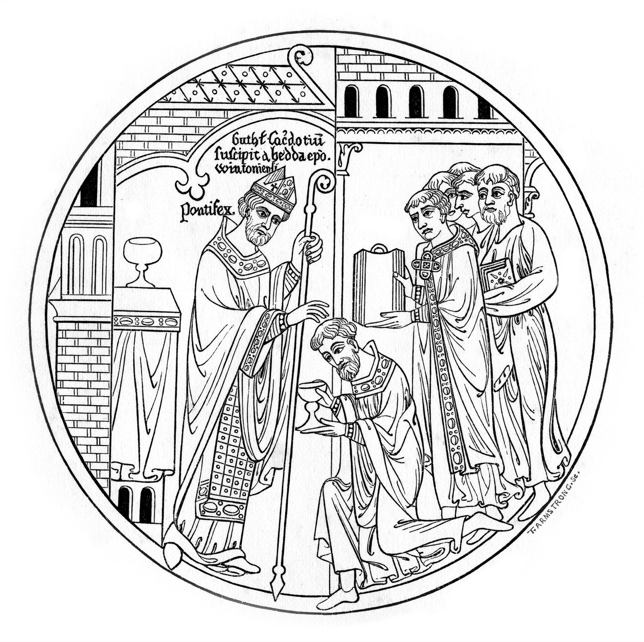 Hedda z Winchesteru zasvětí svatého Guthlaca, konec 12. století, 1843. od Henry Shaw