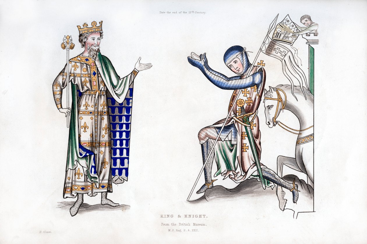 Král a rytíř, konec 12. století, 1843. od Henry Shaw