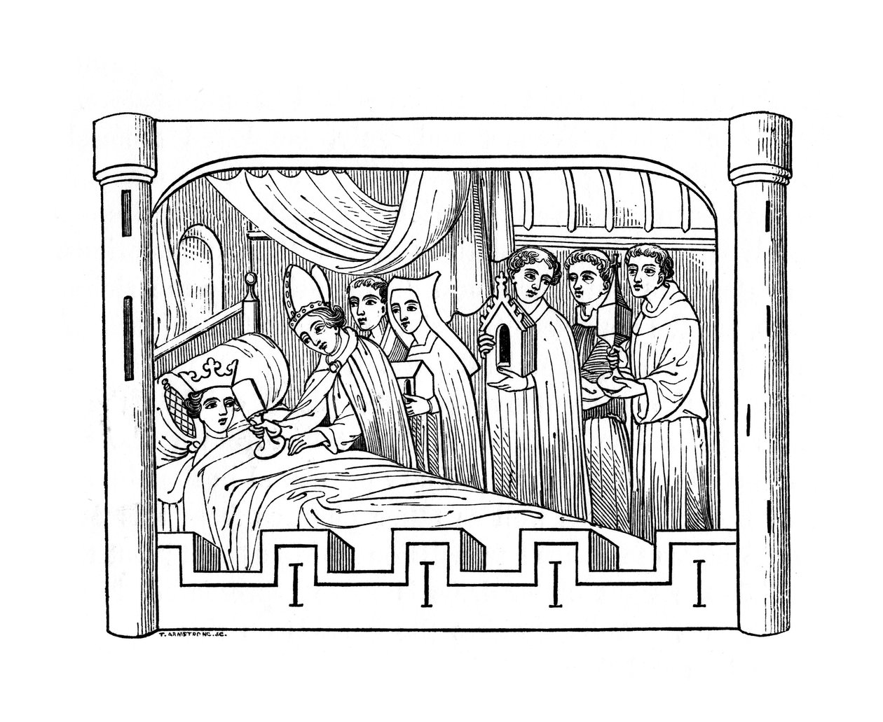 Louis, nejstarší syn Filipa Augusta, francouzského krále, leží nemocný v posteli, 1191, 1843. od Henry Shaw