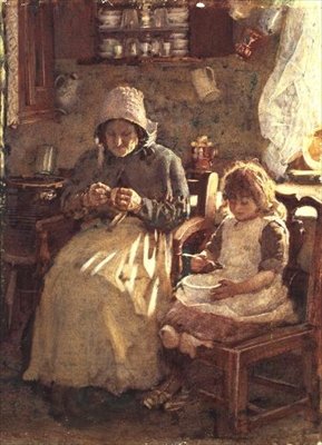 Babička a dítě, Yorkshire od Henry Silkstone Hopwood