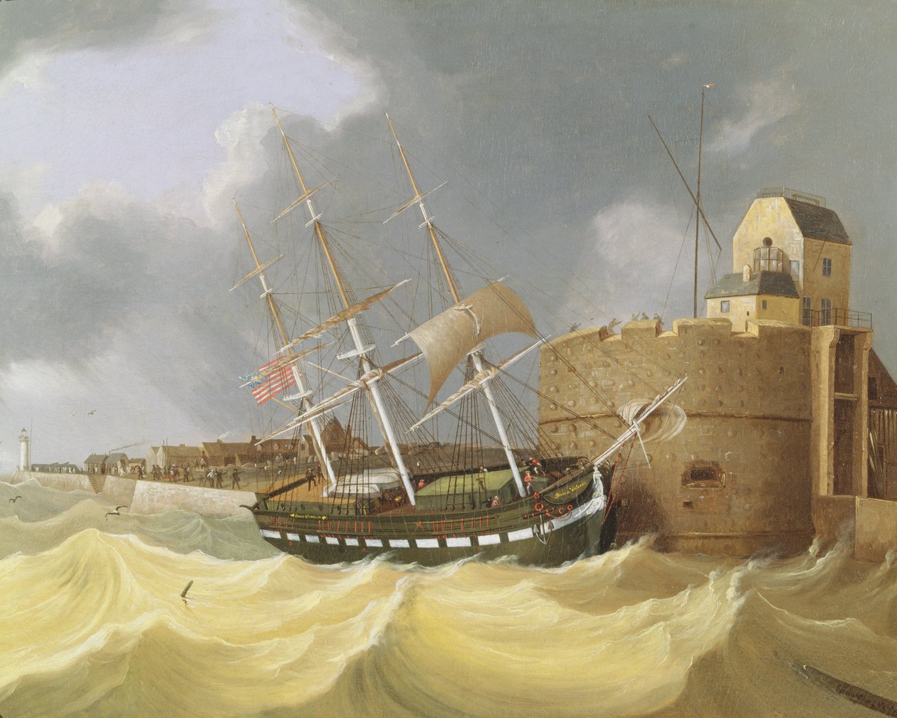 Blízký kontakt (loď "Queen Victoria" v přístavu Le Havre) 1843 (olej na plátně) od Henry Smartly
