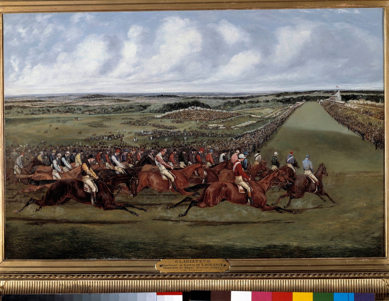 Na přelomu Gladiátor vítěz Anglického derby Obraz Henriho Alkena (1774-1850) 1865. Paříž, Societe povzbuzení - Na přelomu „“ Gladiateur“““ vítěz anglického derby. Obraz Henryho Alkena (1774-1850) 1865. Societe d