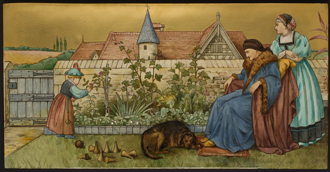 Sans Everything, plaketa zobrazující ilustraci ze Shakespeares Seven Ages, Minton ware, Staffordshire, 1874 (smaltované hliněné nádobí) od Henry Stacey after Marks
