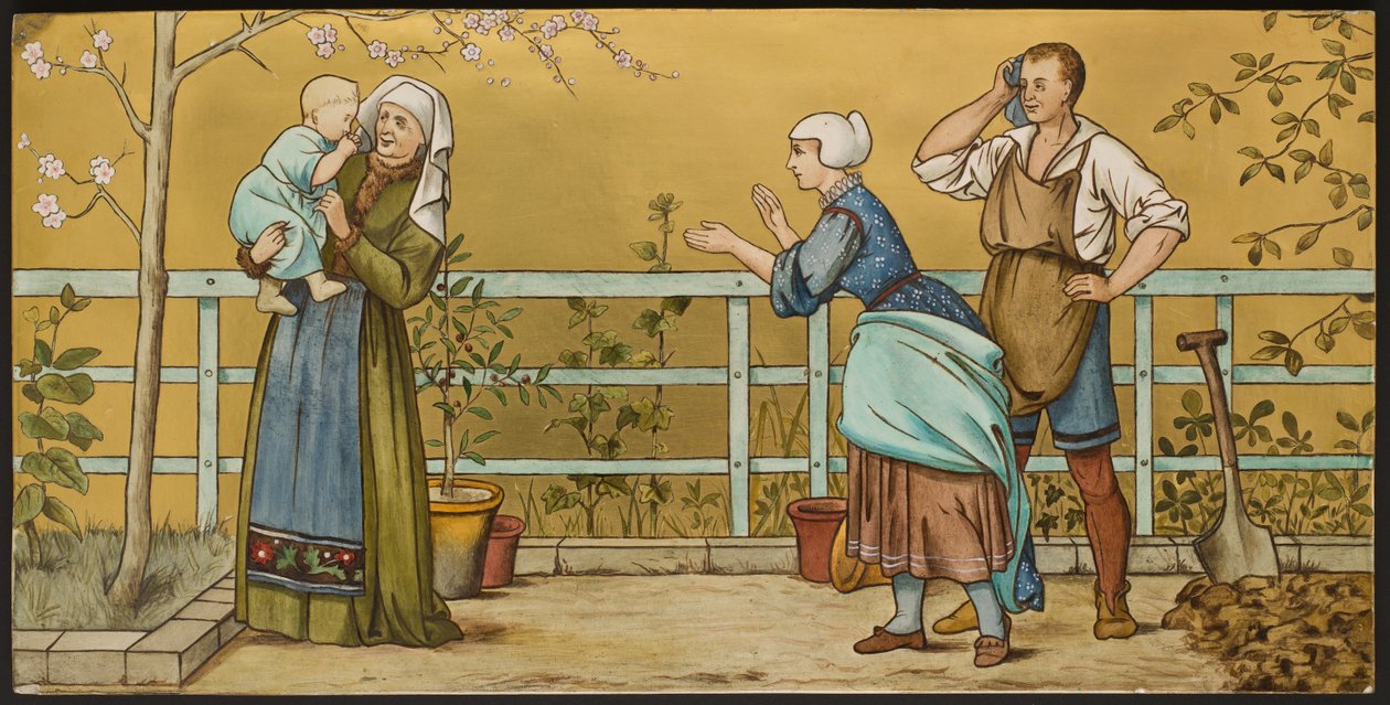 The Infant, plaketa zobrazující ilustrace ze Shakespeares Seven Ages, Minton ware, Staffordshire, 1874 (smaltované hliněné nádobí) od Henry Stacey after Marks