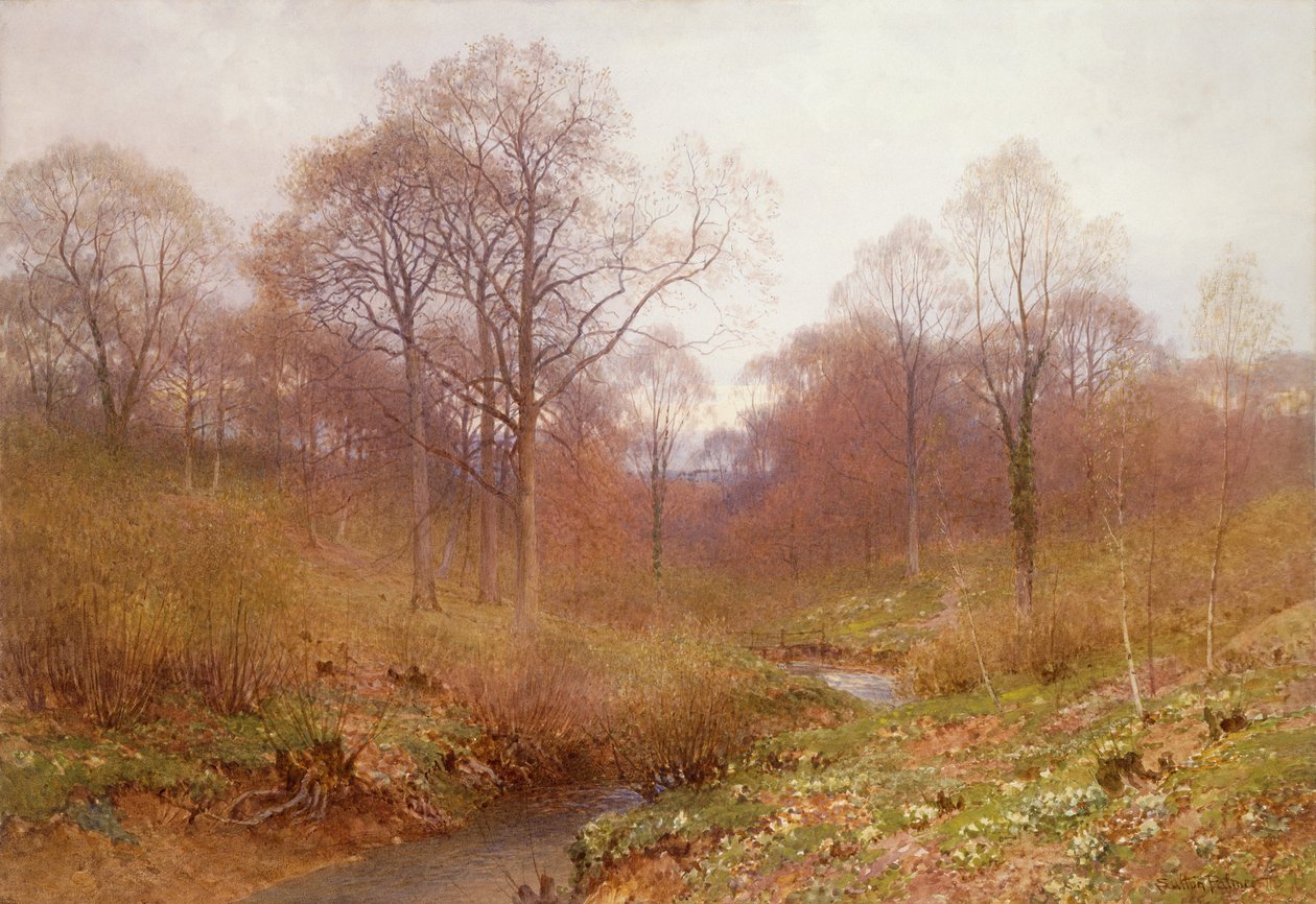 Zalesněná řeka, Podzimní krajina (akvarel) od Henry Sutton Palmer