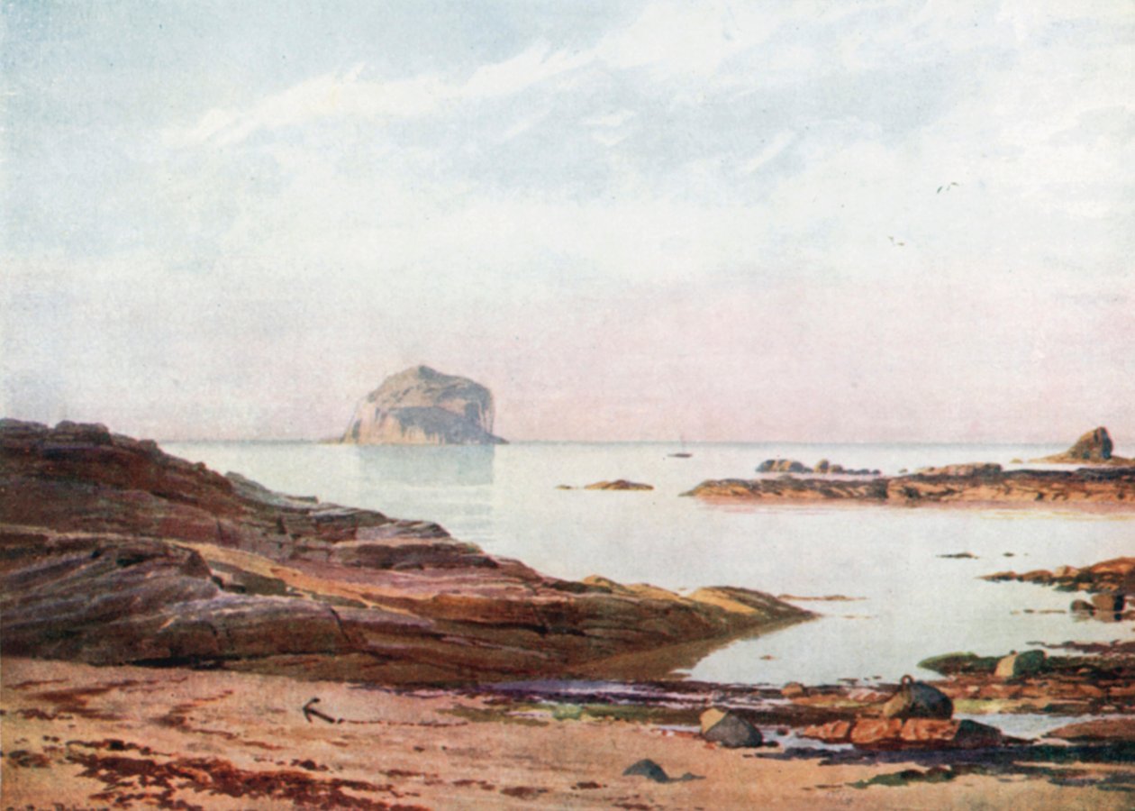 The Bass Rock - Klidný večer (barevná litografie) od Henry Sutton Palmer