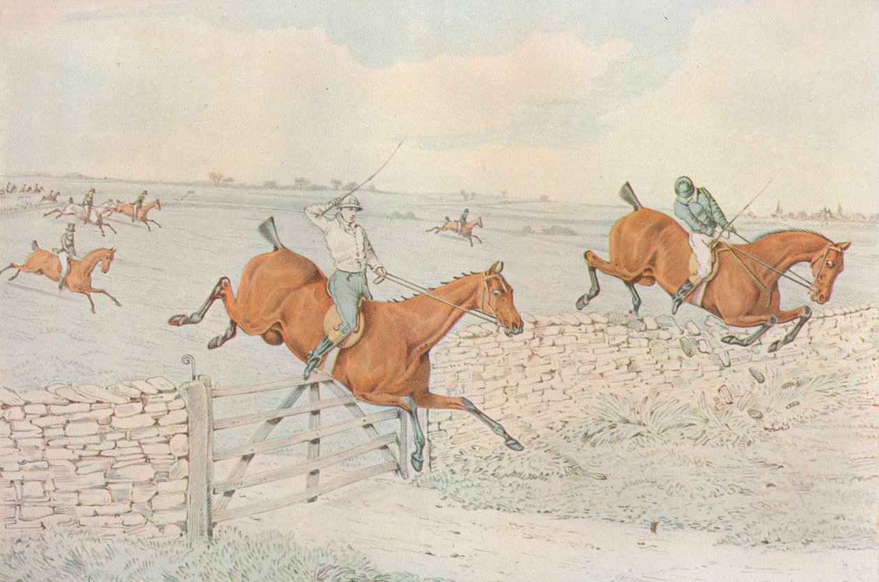 Steeplechase: Úder do kamenné ohrady. 5 až 4 na bílém, 1827 od Henry Thomas Alken