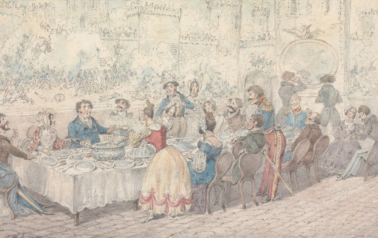 Ilustrace k dílu R. S. Surteese „Jorrocksovy výlety a radovánky“: „Voda, to vám říkám, plná červů“ od Henry Thomas Alken
