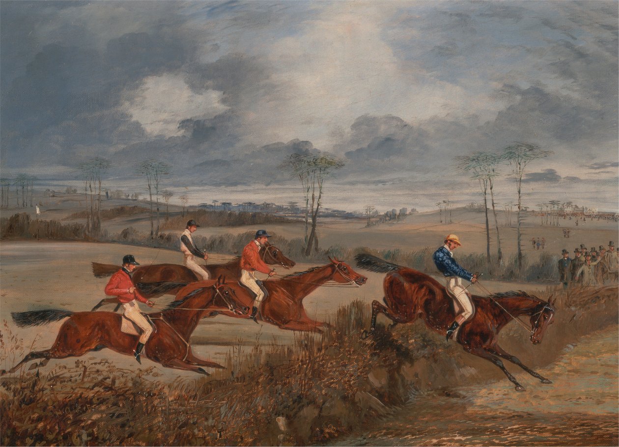 Scény ze steeplechase: Taking a Hedge od Henry Thomas Alken