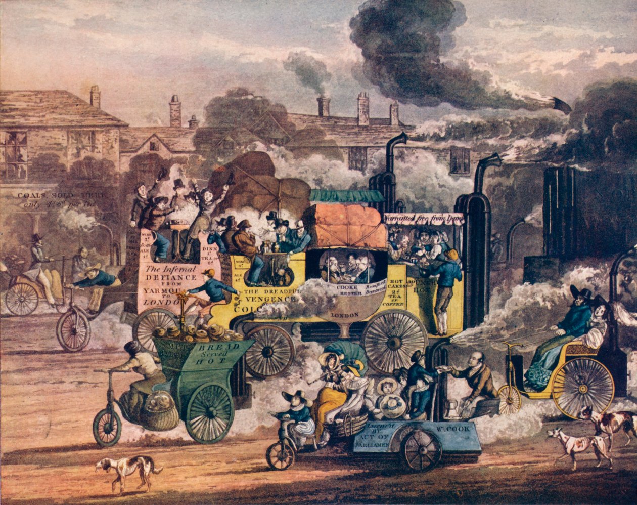 The Progress of Steam - Pohled na White Chapel Road, 1905 od Henry Thomas Alken