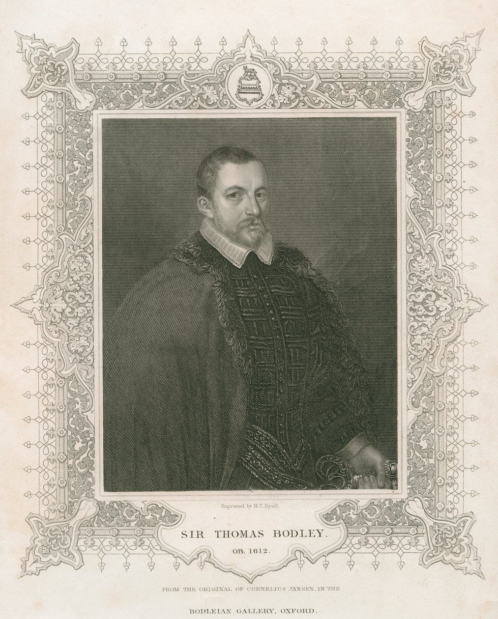 Portrét sira Thomase Bodleyho (1545-1613) (rytina) od Henry Thomas Ryall