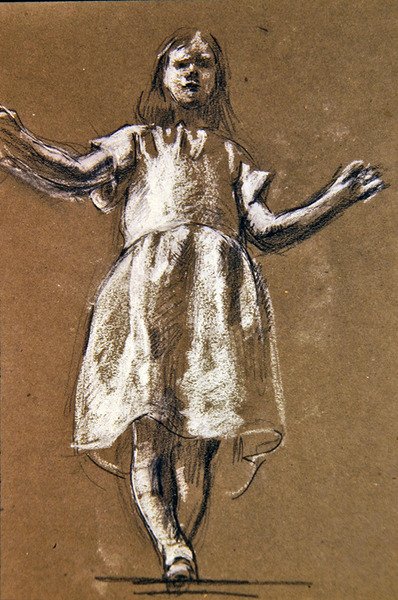 Studie k postavě Rosamundy, kolem roku 1900 (křída na papíře) (recto of 367145) od Henry Tonks