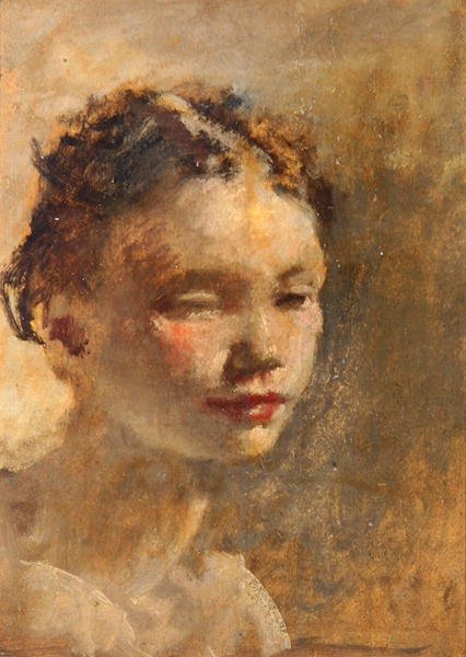 Dívčí hlava, cca 1930 (olej na palubě) od Henry Tonks