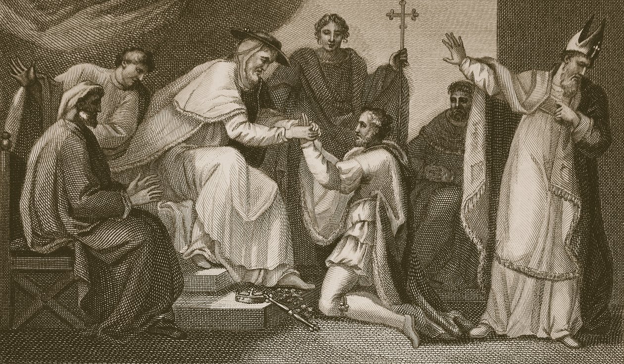 Submission of John, rytý Delatre, ilustrace z Davida Humea 