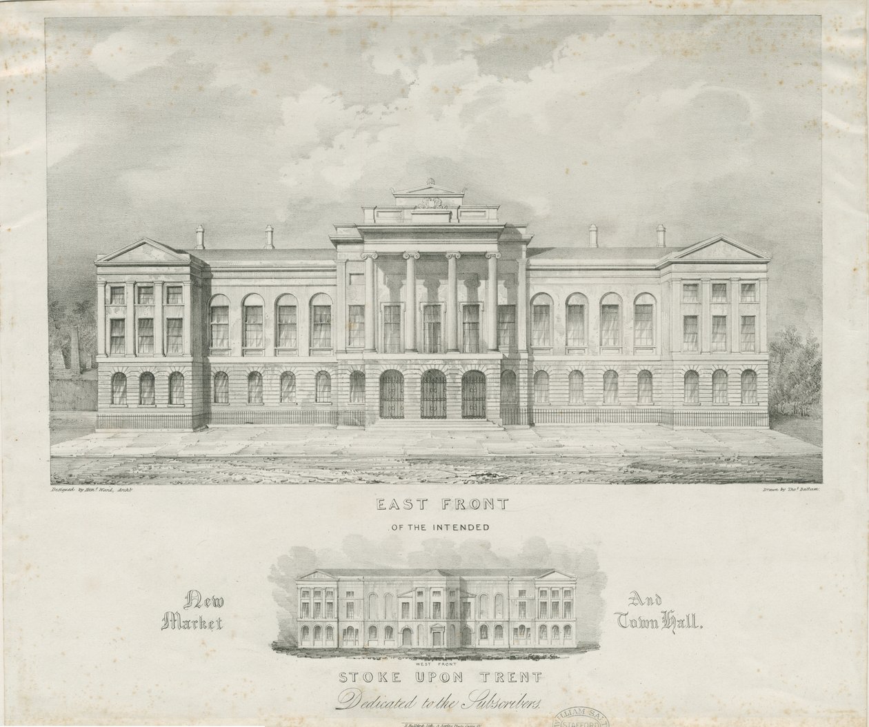 Stoke-upon-Trent - Zamýšlený nový trh a radnice: litografie, nd [c 1834] od Henry Ward