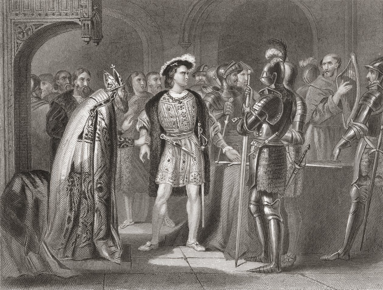 Lord Thomas Fitzgerald se v roce 1534 vzdává své věrnosti Jindřichu VIII., z „Dějiny Irska“ od Thomase Wrighta, vydané kolem roku 1854 od Henry Warren