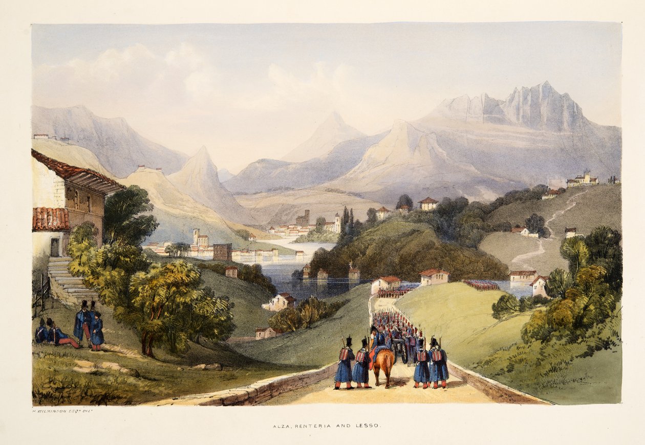 Alza, Renteria a Lezo, z náčrtů scenérie v baskických provinciích Španělska, s výběrem národní hudby …, hospoda. 1838 (ručně kolorovaná rytina) od Henry Wilkinson