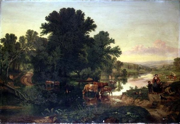 Zalesněná říční krajina s napájením dobytka od Henry William Banks Davis