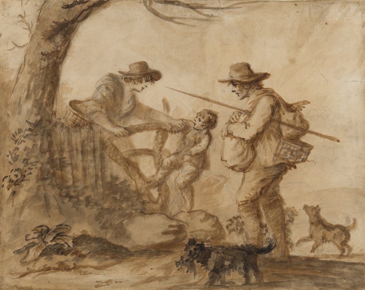 A Rustic Family, cca 1780 (pero, štětec a sépiový inkoust na papíře) od Henry William Bunbury