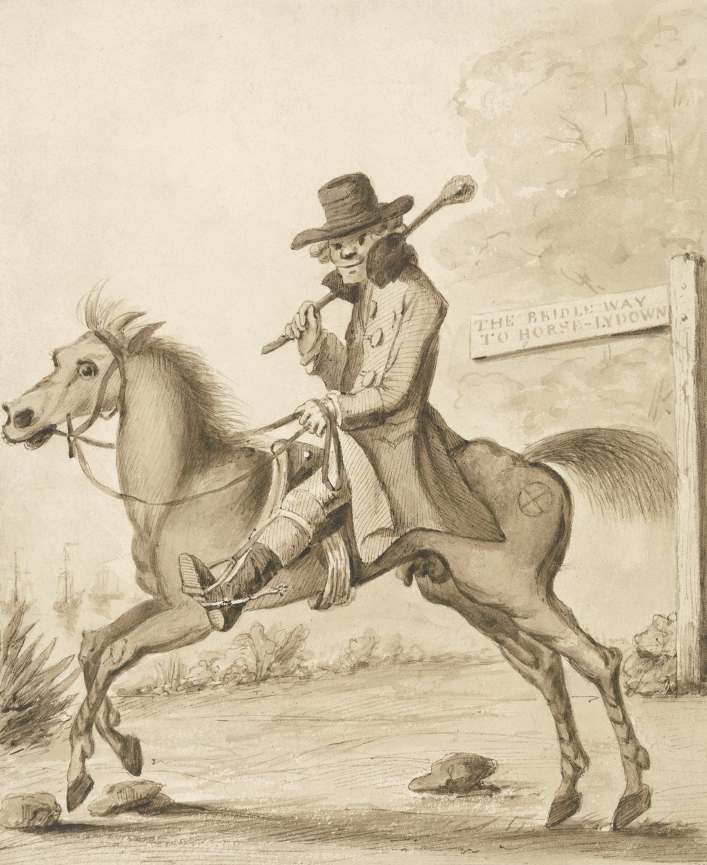Ilustrace H. Bunbury, Akademie pro dospělé jezdce: Trochu krve (pero a inkoust s mytím na papíře) od Henry William Bunbury