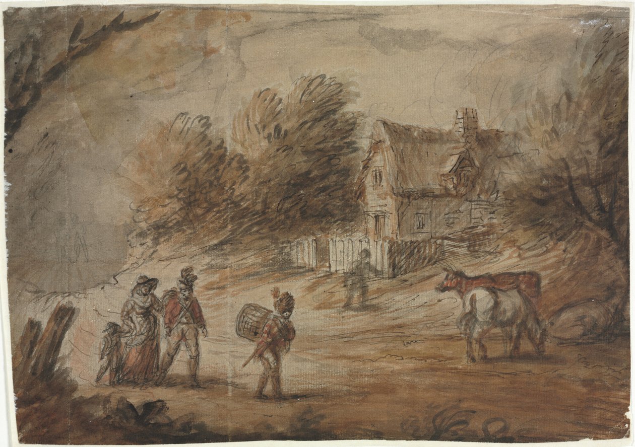 Country scéna s vojáky od Henry William Bunbury