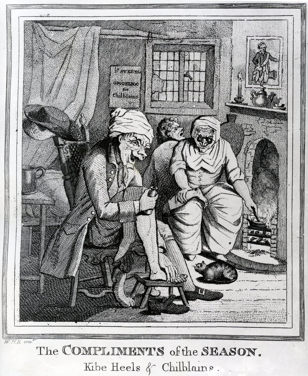 The Compliments of the Season, Kibe Heels und Chillblains, kolem roku 1785 od Henry William Bunbury