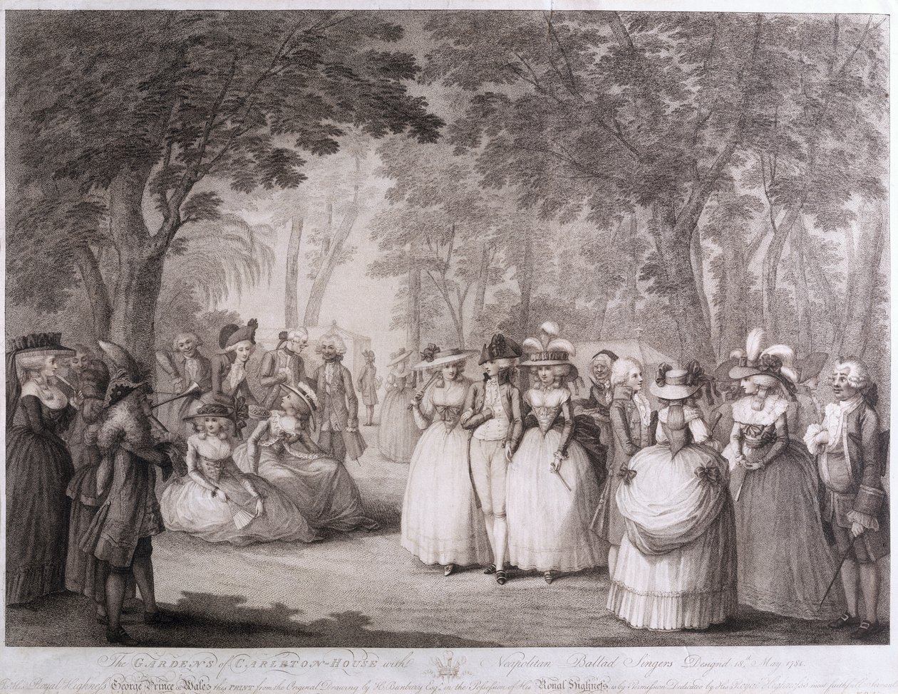The Gardens of Carlton House s neapolskými baladami, vyryl William Dickinson (1746-1823), 1784 od Henry William Bunbury