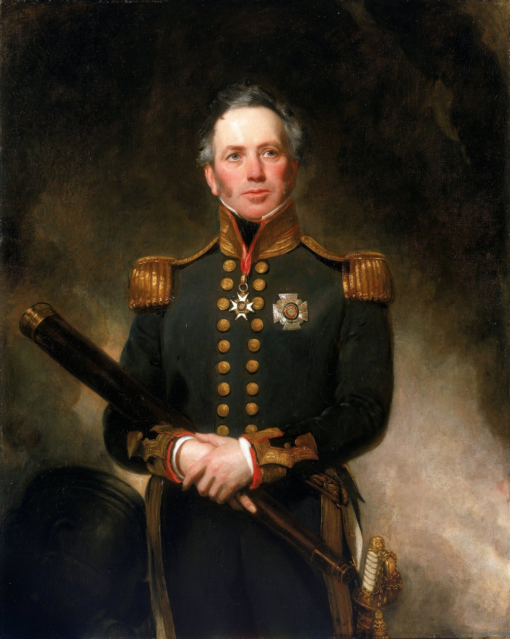 Portrét kontraadmirála sira Edwarda Brace (asi 1769-1843), který se vyznamenal v britském námořnictvu na středomořských frontách během francouzské (1792-1802) a napoleonské (1803-1815) revoluční války. od Henry William Pickersgill