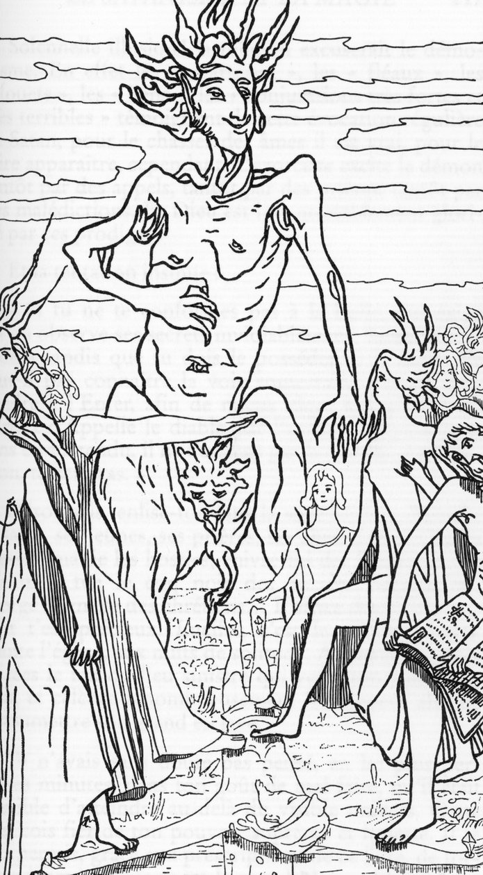 Satanovi následovníci pošlapávají Krista Kresba Henryho de Malvost z „Satanismus a magie“ od Julese Boise 1895 Soukromá sbírka od Henry de Malvost