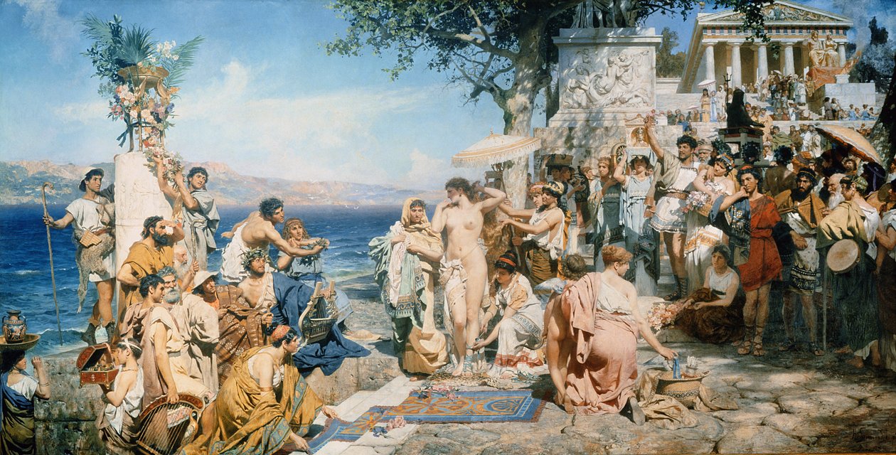 Phryne na festivalu Poseidon v Eleusinu od Henryk Siemieradzki