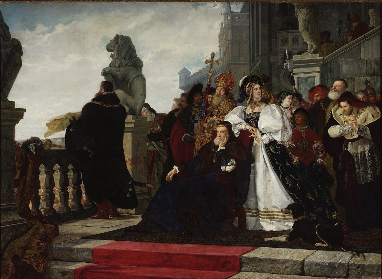 Sigismond Ier de Pologne (1467-1548) - Slepičí válka (1537) - Rodakowski, Henryk (1823-1894). Olej na plátně, rozměr: 192,5x265 od Henryk Hipolit Rodakowski