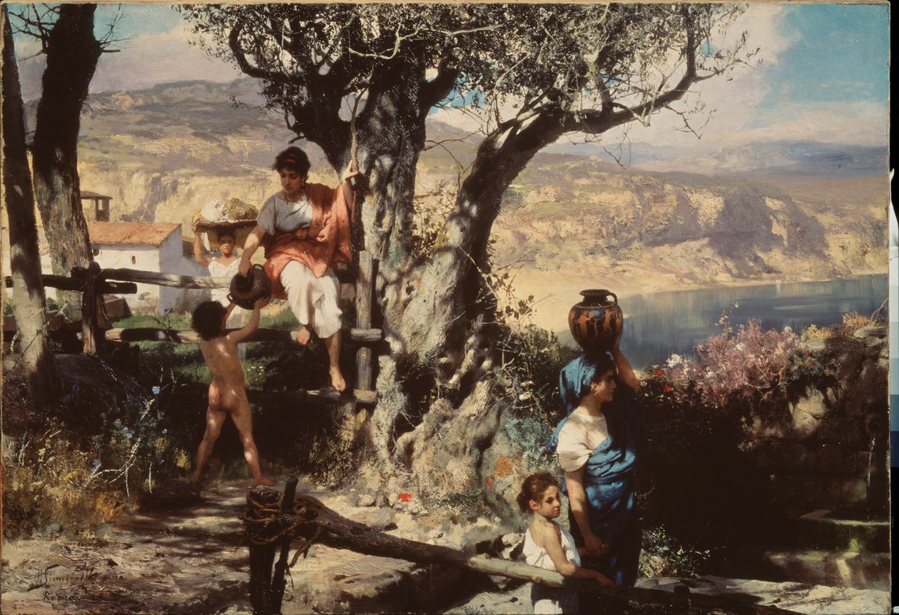 Starověký Řím. Ve vesnici. Obraz Henryka Siemiradzkiho (1843-1902), olej na plátně. polské umění od Henryk Siemieradzki