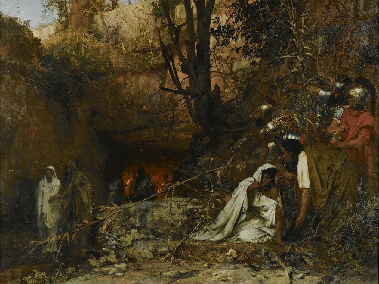 Křesťanští pronásledovatelé u vchodu do katakomb, 1874 od Henryk Siemiradzki