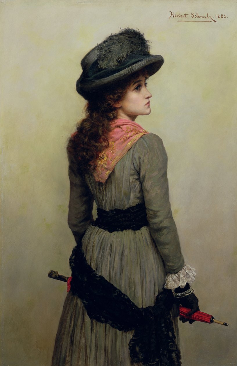 Denise - portrét mladé dívky s červeným deštníkem, 1885 od Herbert Gustave Schmalz