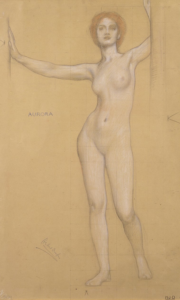 Aurora - Studie pro brány úsvitu (křída na papíře) od Herbert James Draper
