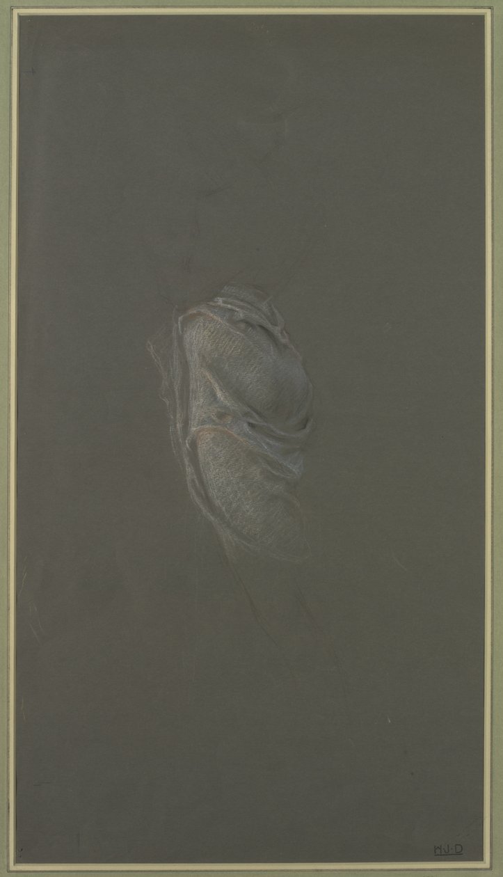 Studie závěsů pro „Day and the Dawnstar“ (růžová, modrá, černá a bílá křída na šedém papíře) od Herbert James Draper