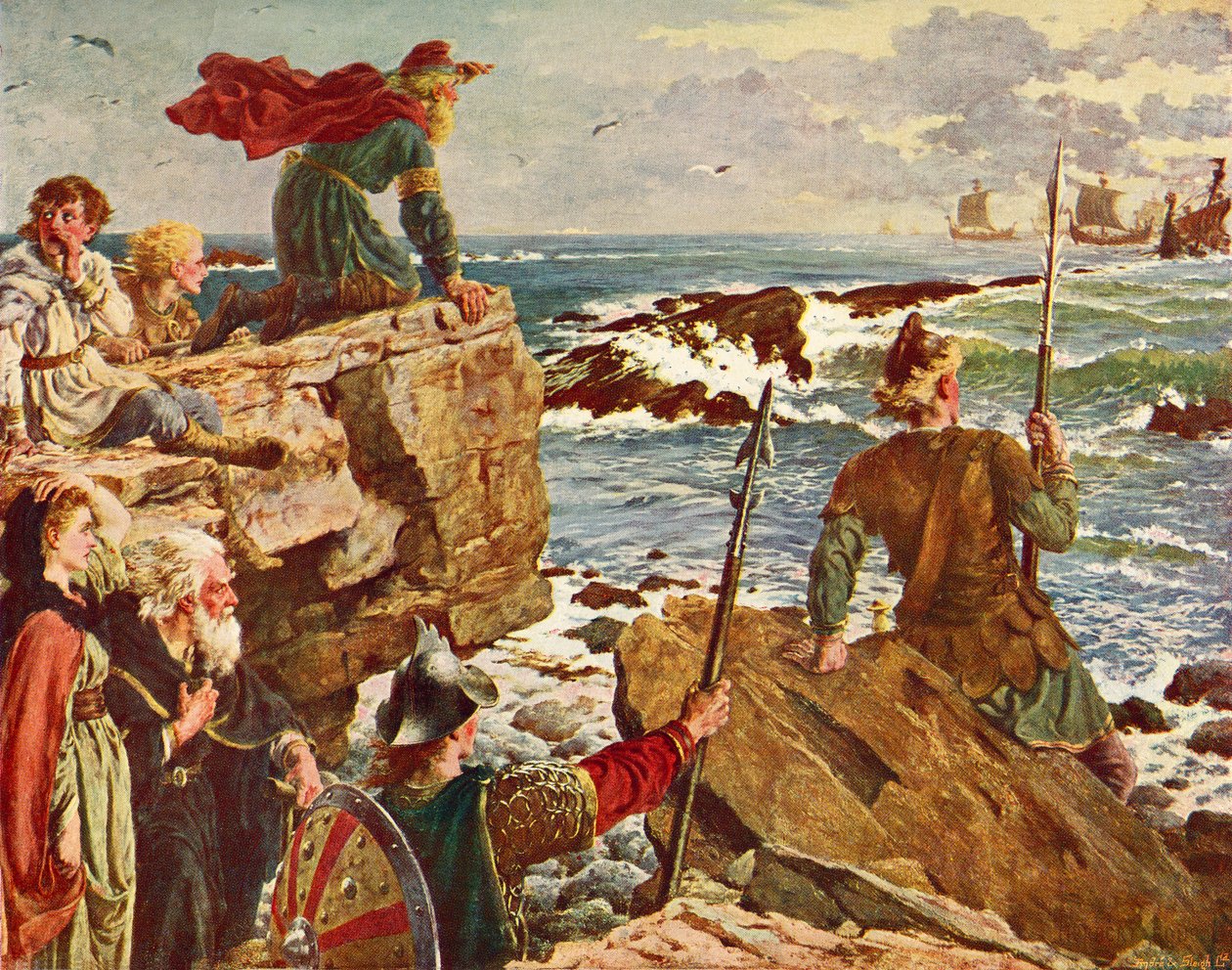 Dánové plující kanálem La Manche kolem roku 877. Z Cassellových Dějin Anglie, vydaných kolem roku 1901. od Herbert Alfred Bone