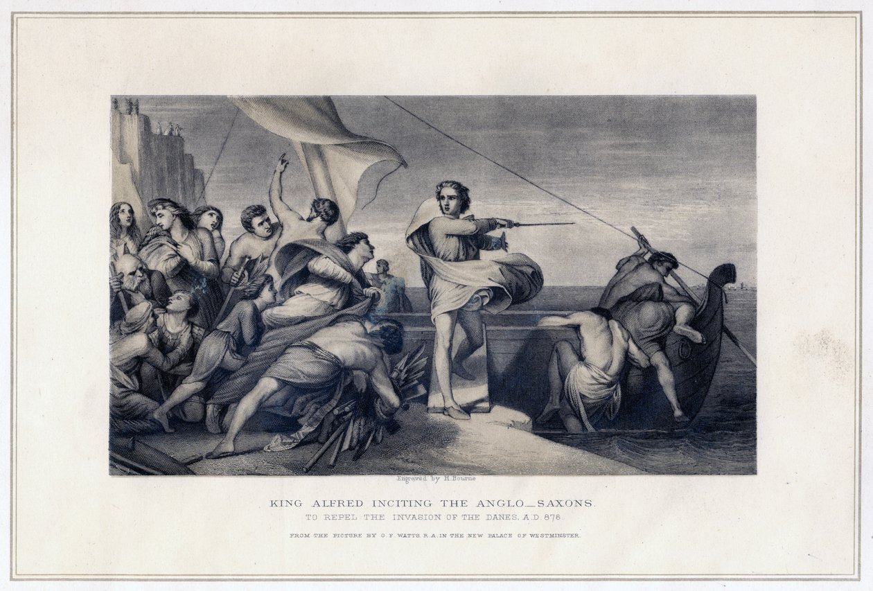 Král Alfred Podněcuje Anglosasy k odrazení invaze Dánů, 896, c1847 od Herbert Bourne