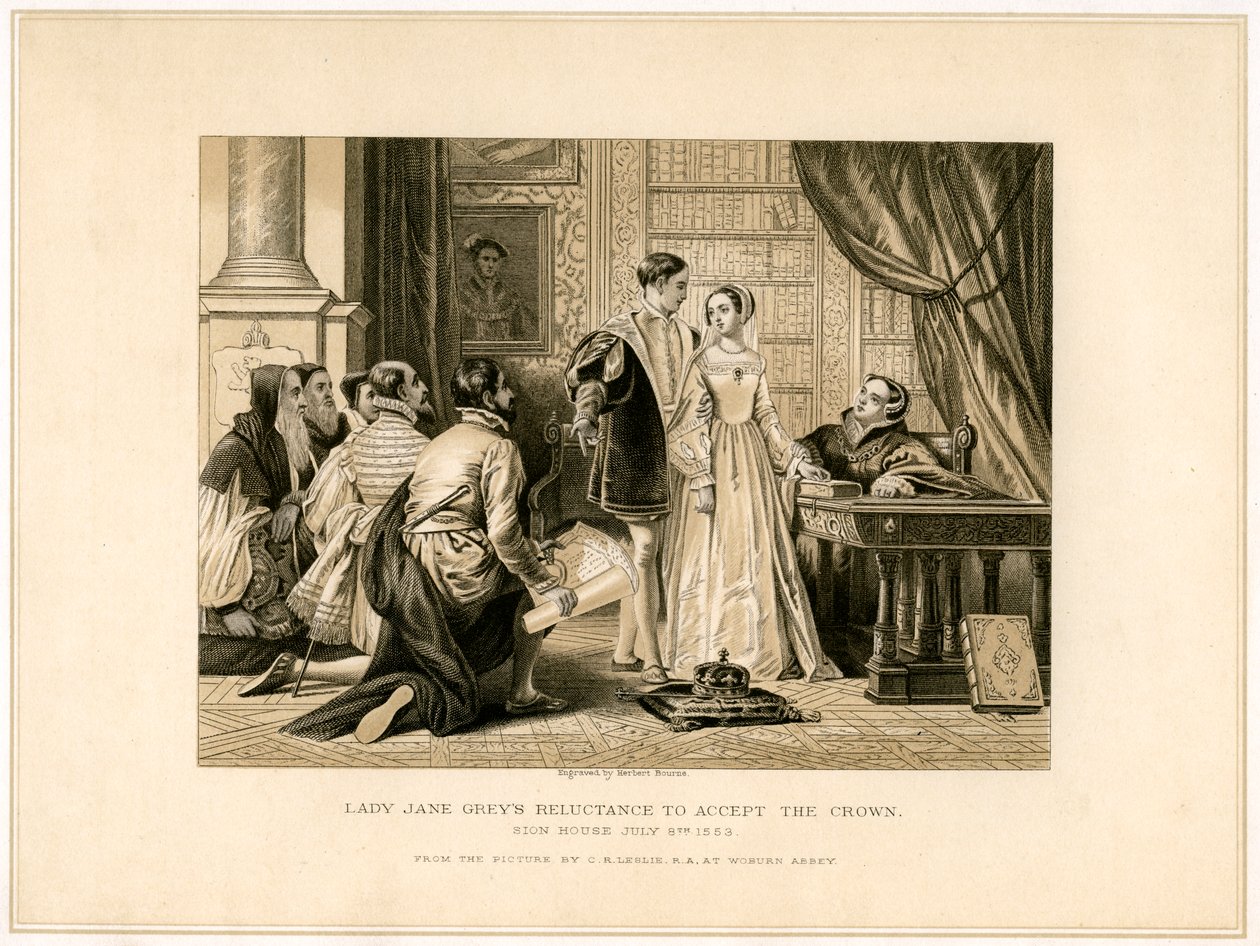 Lady Jane Grays Nechuť přijmout korunu, 19. století od Herbert Bourne