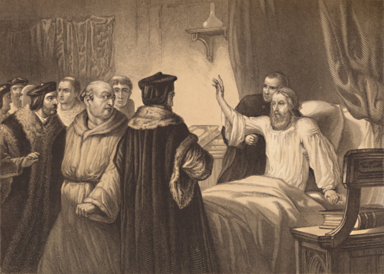 Wycliffe na své posteli pro nemocné napaden mnichy, 1886 od Herbert Bourne