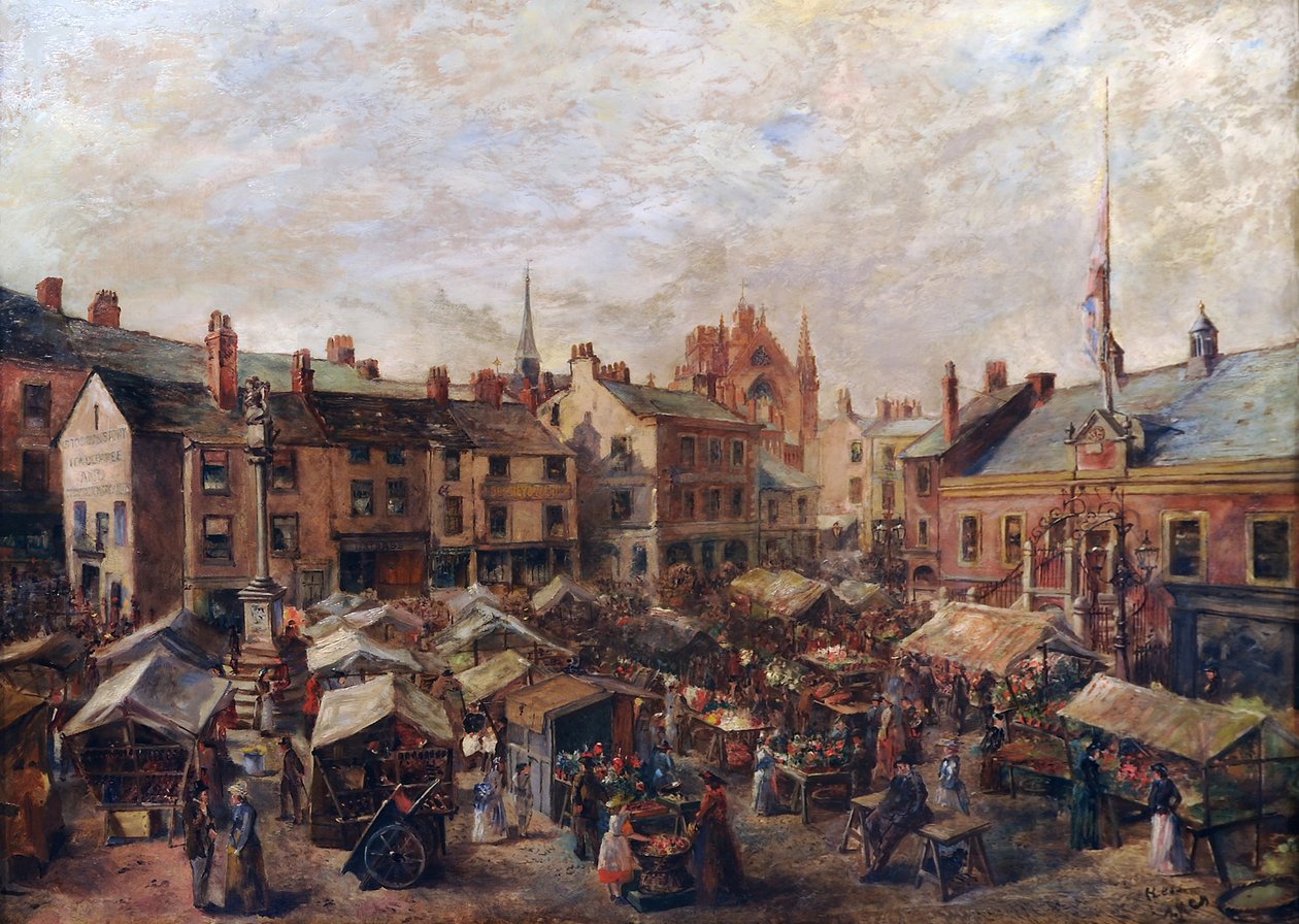 Carlisle Market Place před starou radnicí, 1870-80 od Herbert Lees
