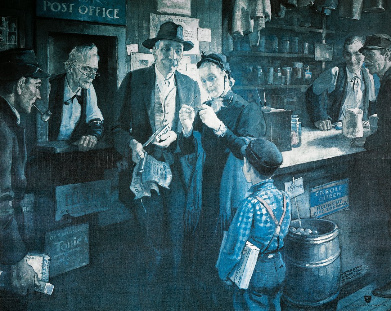 Poskytovatel brýlí v pozdních 1800s, reklama pro American Optical Company od Herbert Morton Stoops