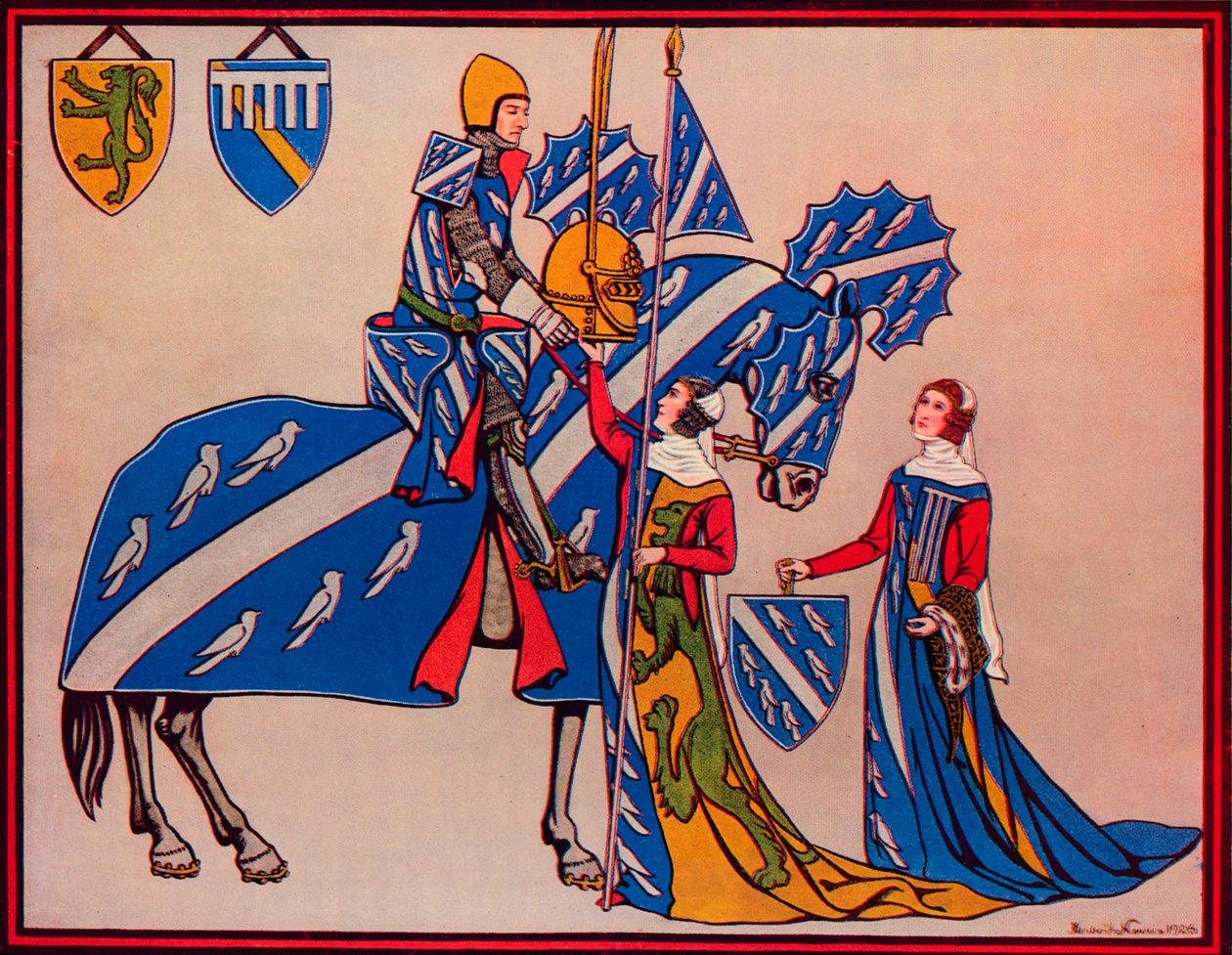 Sir Geoffrey Luttrell, jeho manželka a snacha, c1340, 1926 od Herbert Norris