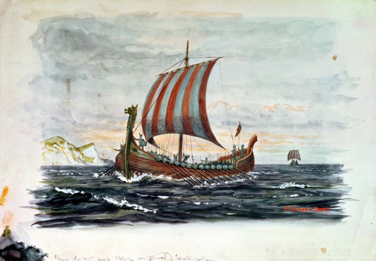 Vikingská loď (akvarel) od Herbert Oakes Jones