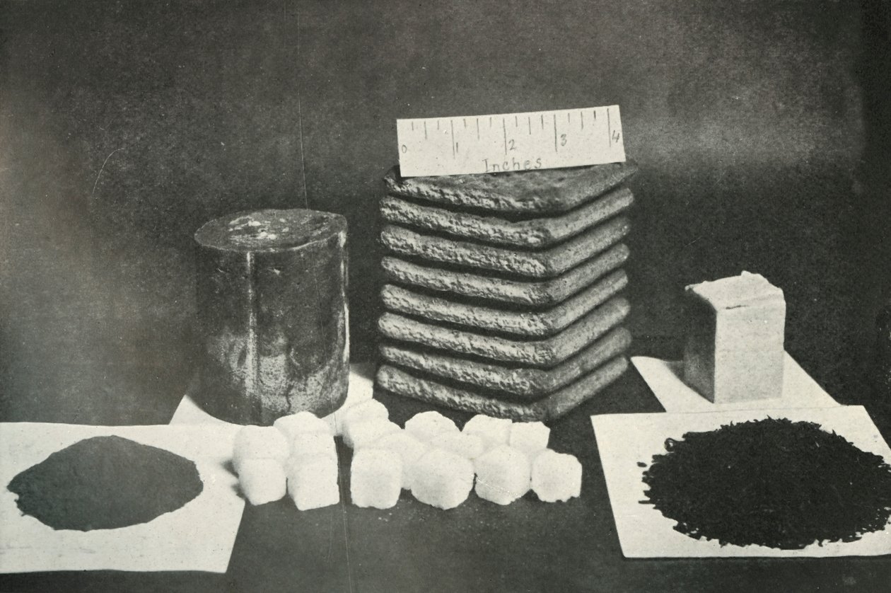 The Polar Partys Slegging Ration Pemmican, sušenky, máslo, kakao, cukr a čaj, 1911, 1913 od Herbert Ponting