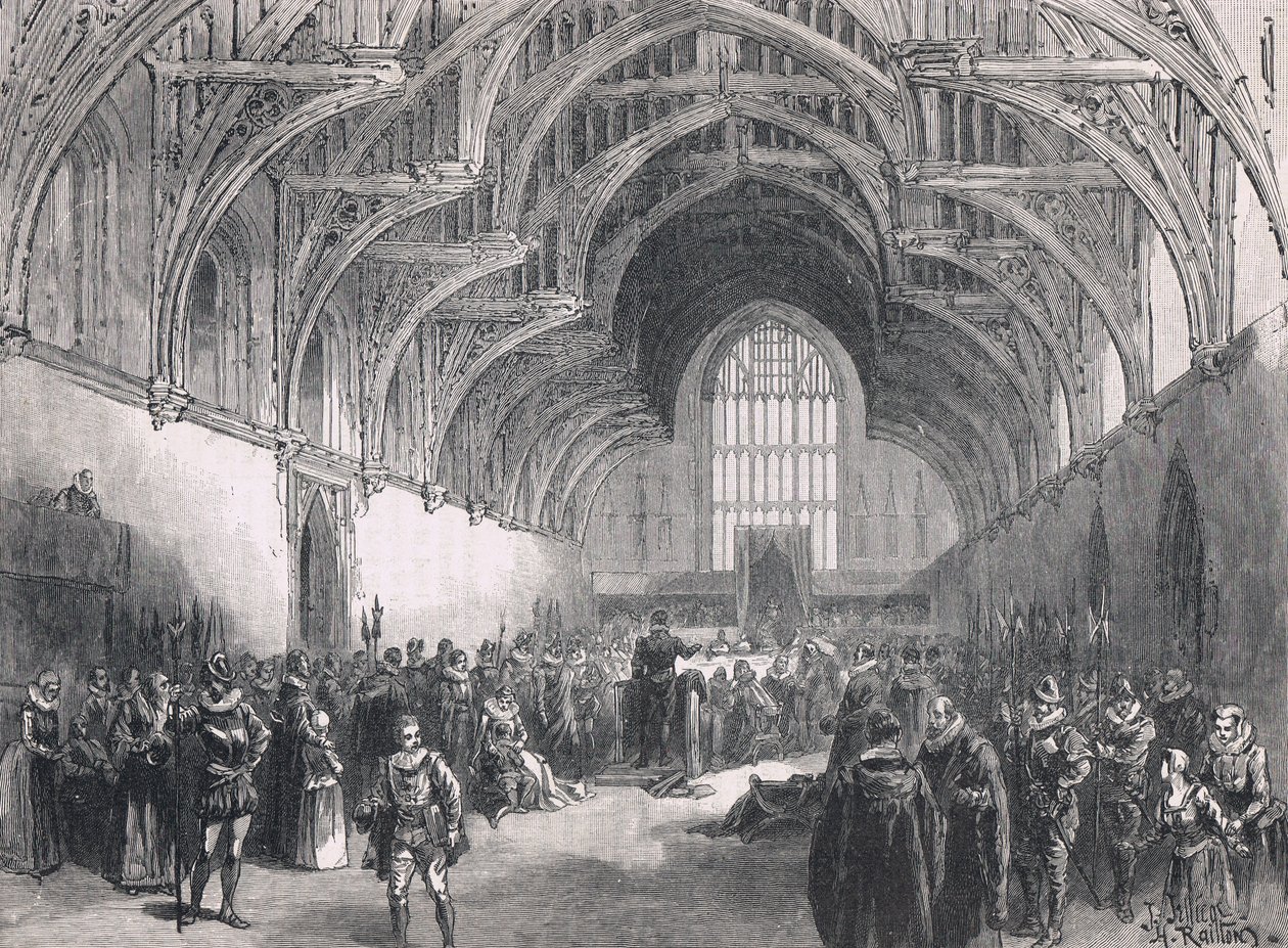 Státní soud ve Westminster Hall v době Alžběty I od Herbert Railton