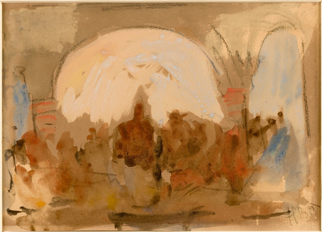 Bazar, Marrákeš (pastel a čb na papíře) od Hercules Brabazon Brabazon